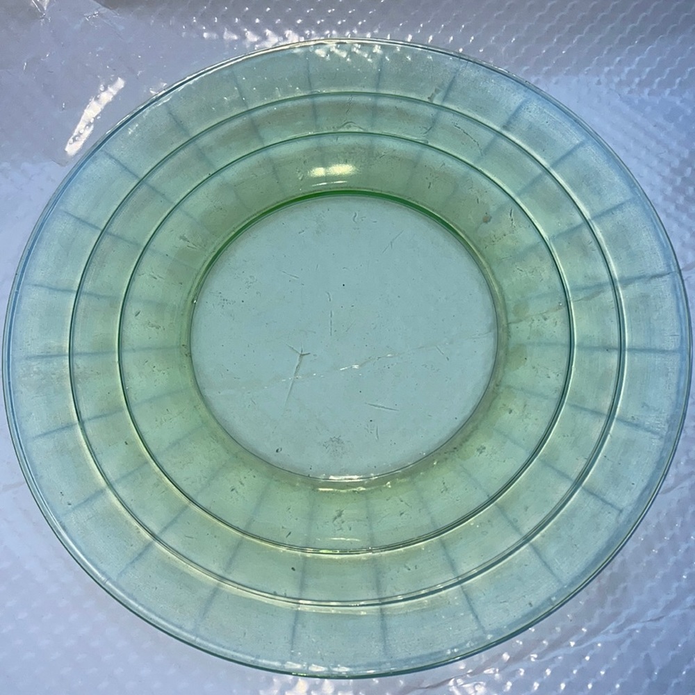 Anchor Hocking Block Optic Green Bread & Butter Plate Uranium Glass